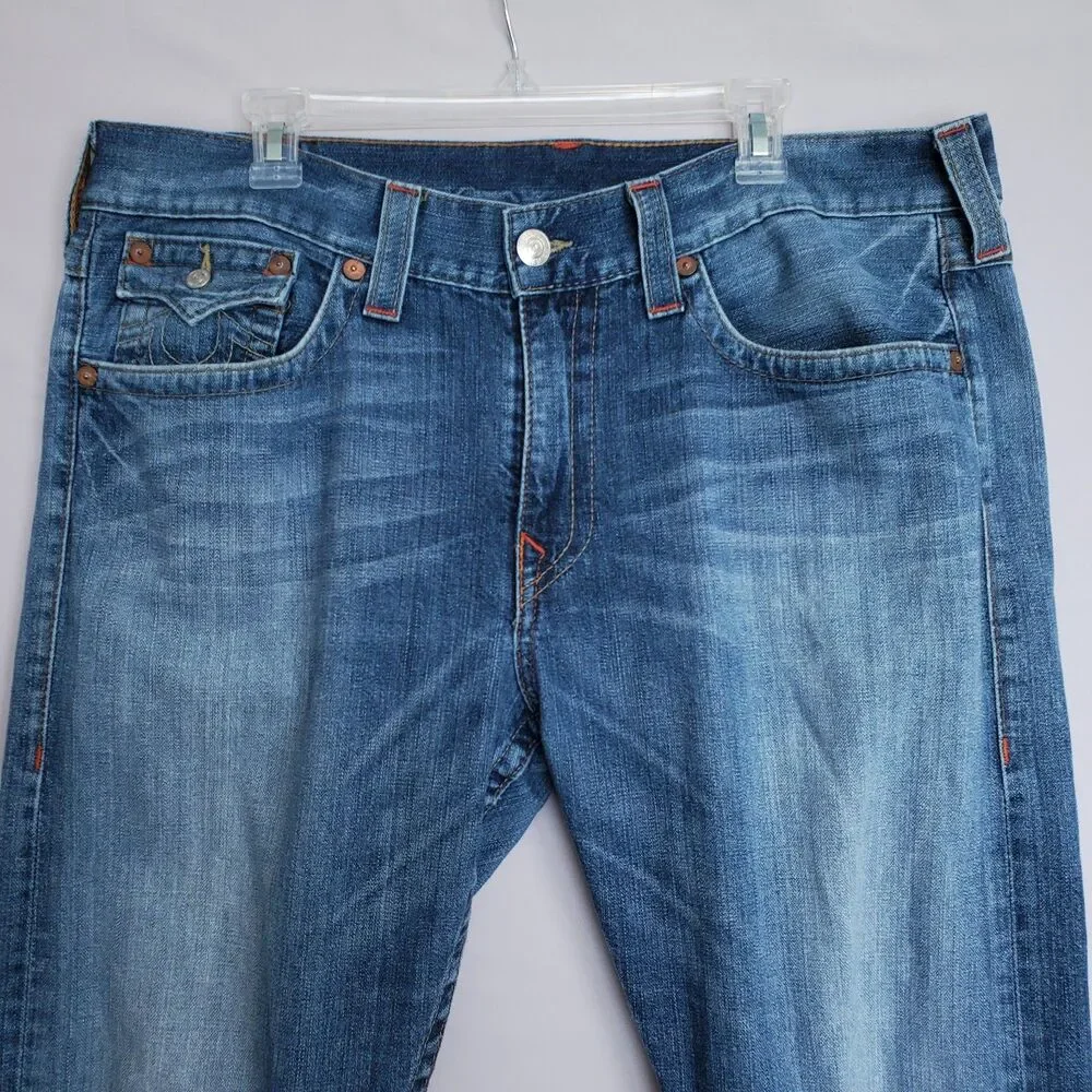 True Religion Jeans Men 40x32 Blue Ricky Relaxed Straight Leg Denim Y2K Pockets